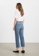 Amelia Raw Straight Cropped - Washed blue denim