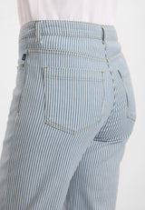 Amelia Slit Straight Cropped - White blue stripe