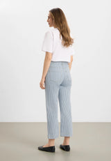 Amelia Slit Straight Cropped - White blue stripe