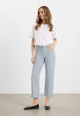 Amelia Slit Straight Cropped - White blue stripe