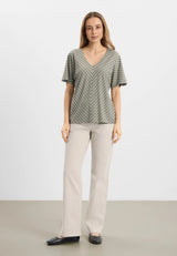 Ingrid Blouse SS - Khaki stripe
