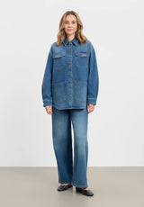 Mille Oversize Shirt Jacket - Long Sleeve - Washed Blue Denim