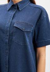 Utta Oversize Denim Shirtdress - Short Sleeve - Medium Blue Denim