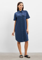 Utta Oversize Denim Shirtdress - Short Sleeve - Medium Blue Denim
