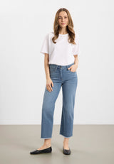 Amelia Raw Straight Cropped - Washed blue denim