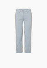 Amelia Slit Straight Cropped - White blue stripe