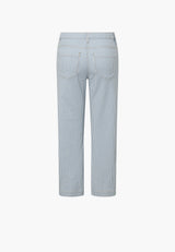 Amelia Slit Straight Cropped - White blue stripe