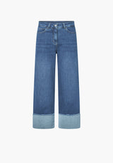 Carol Turn-up Loose Crop - Washed Blue Denim