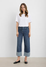 Carol Turn-up Loose Crop - Washed Blue Denim