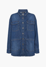 Mille Oversize Shirt Jacket - Long Sleeve - Washed Blue Denim