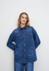 Mille Oversize Shirt Jacket - Long Sleeve - Washed Blue Denim