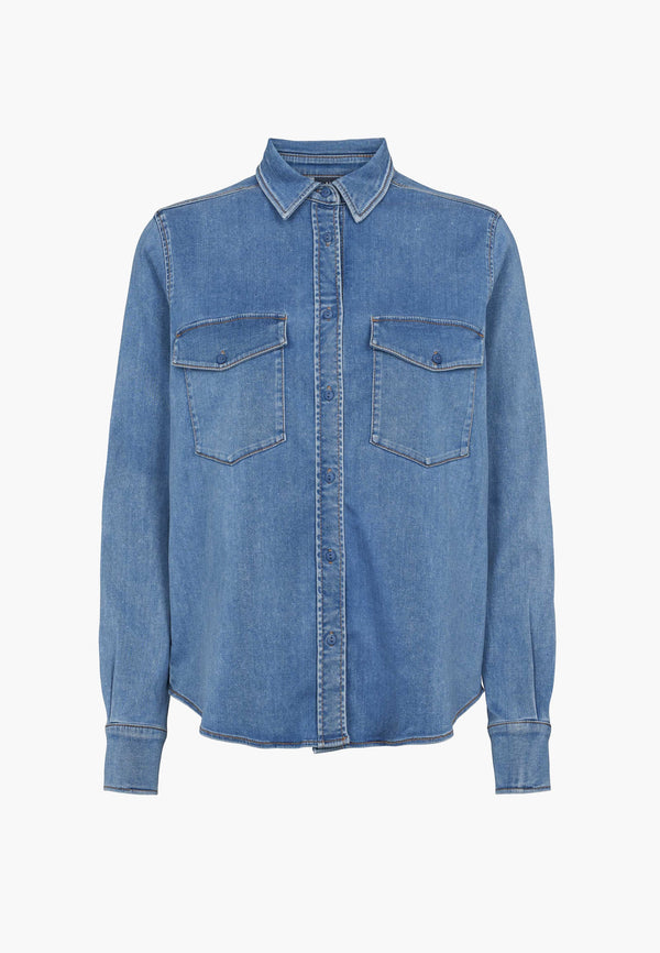 Vitta Denim Shirt - Long Sleeve - Washed Blue Denim