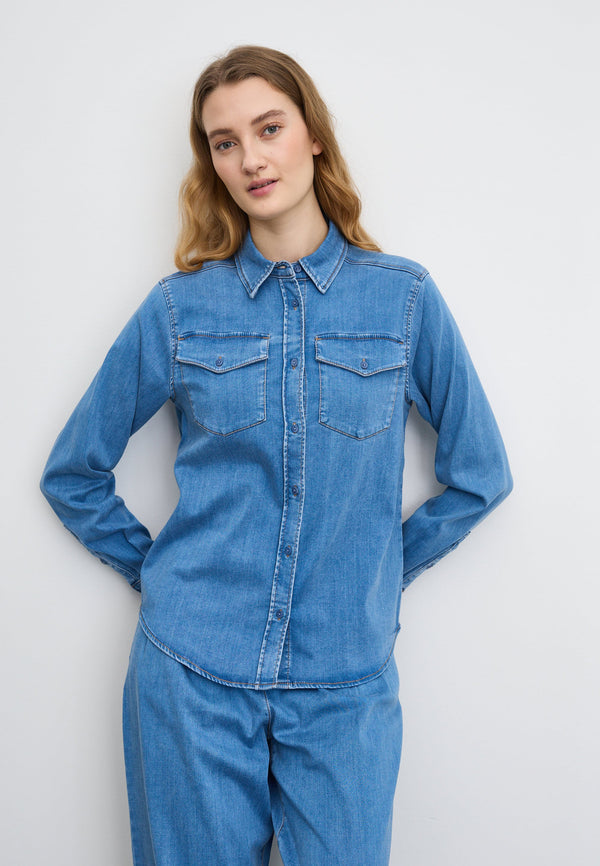 Vitta Denim Shirt - Long Sleeve - Washed Blue Denim