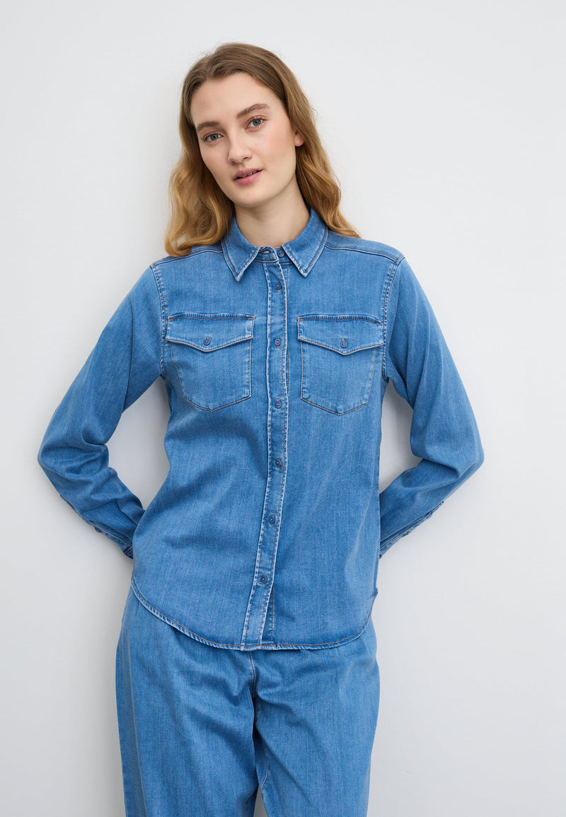 Vitta Denim Shirt - Long Sleeve - Washed Blue Denim