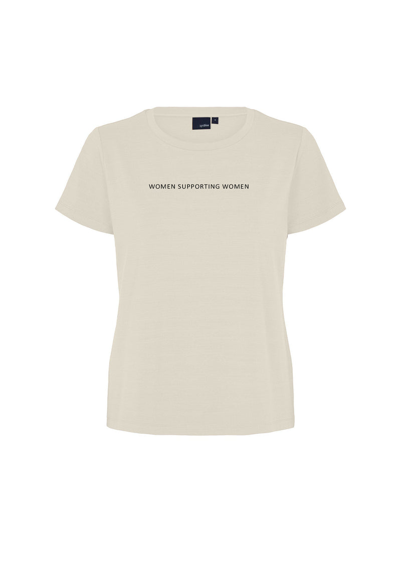 Amanda - Women supporting Women Jersey T-Shirt - Ivory fabric with Hot Pink Print
